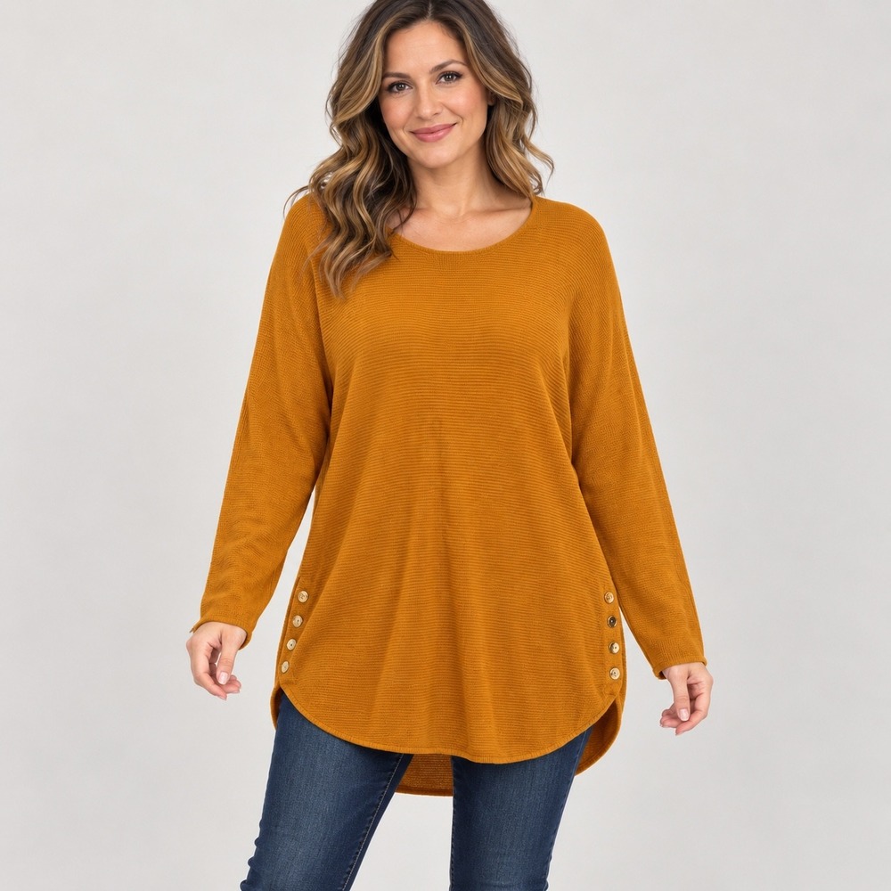 Michael Michael Kors Tunic Sweater Women XL Mustard Yellow Gold Button Accents